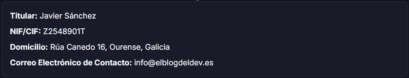 Datos identificativos del titular del blog
